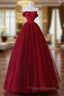 A-Line Tulle Burgundy Long Formal Prom Dress, Tulle Burgundy Long Formal Dress