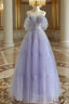 A-Line Tulle Purple Long Formal Prom Dress, Purple Long Graduation Dress