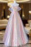 A-Line Tulle Sequin Pink Long Formal Prom Dress, Pink Tulle Long Formal Dress