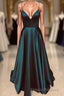 A Line V Neck Backless Long Formal Prom Dress Simple Dark Green Formal Prom Evening Gowns