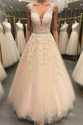 A Line V Neck Beaded Pink Lace Long Formal Prom Dresses, V Neck Pink Lace Formal Dresses, Pink Lace Evening Dresses