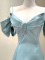 A-Line V Neck Satin Blue Long Formal Prom Dress, Blue Formal Evening Dress