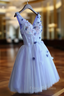 A-line V-Neck Short Mini Tulle Short Formal Prom Dress short homecoming Dress