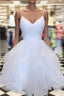 A Line V Neck Short White Formal Prom Dress, Short White Lace Formal Homecoming Dress
