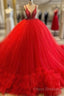 A-Line V-Neck Spaghetti Straps Tulle Gorgeous Ball Formal Prom Dress With Beading