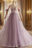 A-Line V Neck Tulle Beads Purple Long Formal Prom Dress, Purple Long Formal Dress