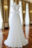 A-Line V Neck White Tulle Long Wedding Dress with Bow