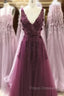 A-line V-neckline Flowers Tulle Evening Dress Formal Prom Dress, Long Wedding Party Dress