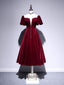 A line Velvet Tea Length Formal Prom Dress, Burgundy Velvet Bridesmaid Dress
