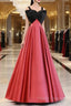 A-Line Watermelon Red Satin Long Formal Prom Dress, Long Formal Dress