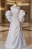 A-line White Pleats Long Wedding Dress