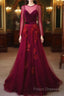 A-Line Wine Red Velvet And Tulle Long Party Dress, Wine Red Formal Dress Formal Prom Dress