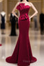 A Noble And Minimalist Wine Red Sleeveless Off Shoulder Ball Dress With Wine Red Strapless Backless Straps And Ground Length Fishtail Formal Dress