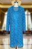 Adorable Blue Lace Knee Length Mother of the Bride Dress Sheer with 3/4 Sleeves Long Jacket