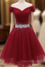 Adorable Dark Red Homecoming Dress , Tulle Off the Shoulder Party Dress