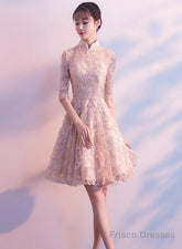 Adorable High Neckline Lace Short Party Dress Formal Dress, Lace Short Prom Dress