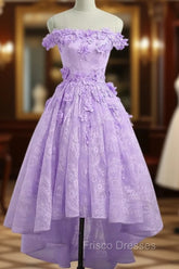 Adorable Lace Light Purple High Low Homecoming Dress, Cute Sweetheart Formal Prom Dress