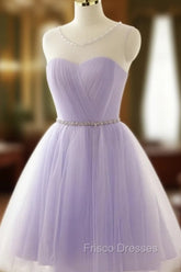 Adorable Light Purple Round Neckline Beaded Short Formal Prom Dress, Cute Homecoming Dress