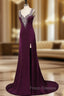 Advanced Sexy Backless Crop Top Rhinestone Long Purple Formal Prom Dress