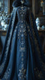 Aesthetic Ball Gown High Neckline Navy Blue Party Dresses Long Prom Dress Evening Dresses