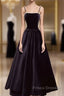 Aline Black Velvet Long Formal Prom Dress, Black Formal Graduation With Beading