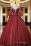 Always Remember Wearing Burgundy Ball Gown Tulle Spagehtti Straps Short Sleeve Quinceanera Dress