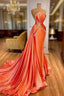Amazing Orange Crystal Mermaid Formal Prom Dress With Detachable Train