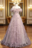 Amazing Pink Tulle Off the Shoulder Beading Formal Prom Dress