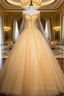 An Extra 40% Off Storewide Fashion Gold Ball Gown Tulle Off the Shoulder Beading Quinceanera Dress