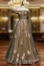 Army Green Tulle Off the Shoulder Formal Prom Dress