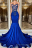 Royal Blue High Neck Sleeveless Mermaid Formal Prom Dresses with Beadings