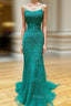Backless Green Lace Mermaid Formal Prom Dress, Open Back Mermaid Lace Formal Evening Dress