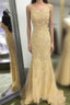 Backless Orange Lace Long Formal Prom Dress, Mermaid Orange Lace Formal Dress
