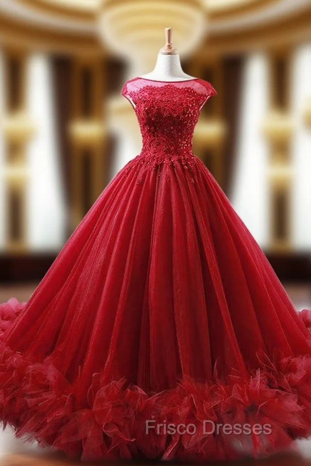 burgundy tulle wedding dress Gothic Burgundy Tiered Tulle Wedding Dress with Floral Appliqu