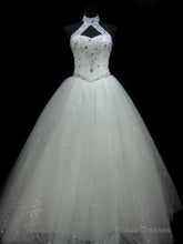 Ball-Gown Halter Beading Floor-Length Tulle Wedding Dress