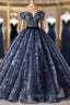 Ball Gown Navy Blue Sequins Off the Shoulder Quinceanera Dress