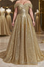 Ball Gown Off-the-Shoulder Sweep Train Sequins Formal Prom Dress With Lace