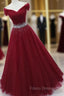 Ball Gown Off-the-Shoulder Tulle Long/Floor-Length Sparkling Formal Prom Dress With Beading
