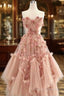 Ball Gown Pink Sweetheart Floor Length Sleeveless Lace Formal Prom Dress