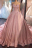 Ball Gown Pink Sweetheart Lace Formal Prom Formal Dress With Court Train