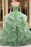 Ball Gown Formal Prom Dress Glittering Dress Formal Floor Length Sleeveless V Neck Tulle With Glitter Ruffles