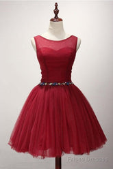 Ball Gown Scoop Neck Short Tulle Homecoming Dress With Beading