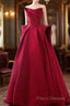 Ball Gown Strapless Burgundy Satin Formal Prom Dress Formal Dress