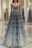 Ball Gown Strapless Tulle Long Gray Formal Prom Dress Formal Dress