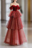 Ball Gown Strapless Tulle Long Red Formal Prom Dress Formal Dress