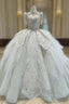 Ball Gown Tulle High Neck Beading Wedding Dress