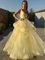 Ball Gown V-neck Floor-Length Tulle Prom Dresses With Pleated