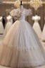 Ball Gown White Tulle 3D Flower Wedding Dress