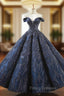 Be The Formal Prom Queen In Navy Blue Sequins Ball Gown Off The Shoulder Formal Prom Dress