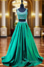 Beaded Crystals Beaded Floor Length Backless Two Piece Formal Prom Dress